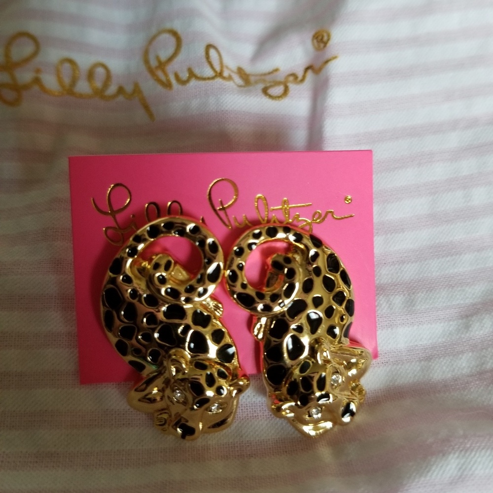 NEW wot Lilly Pulitzer Gold Leopard Earrings